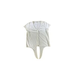 J. Crew‎ White Textured Button Front Tie Front Short Sleeve Top Women's Size S